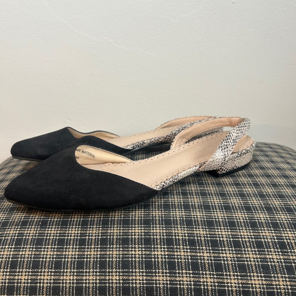 Restricted Womens Black Suede Pointed Toe Slingback Flats Snake Print Size‎ 9